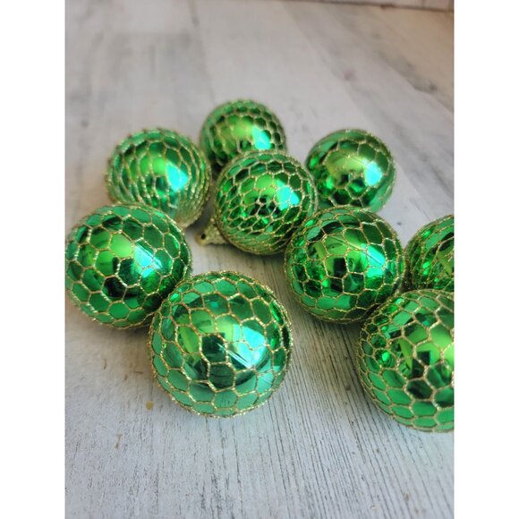 Green fish net ball ornament Xmas set unique decor mini - Picture 2 of 6